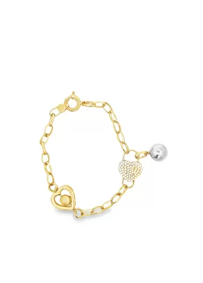 Bratara din Aur Galben si Alb 14K Heart Charm Bracelet