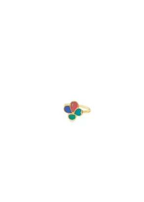Inel din Aur Galben 14K Clover Enamel Ring