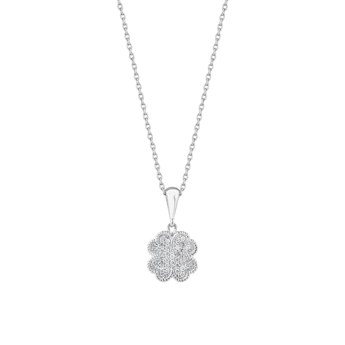Colier cu diamante din Aur Alb 18K Diamond Clover Necklace-0
