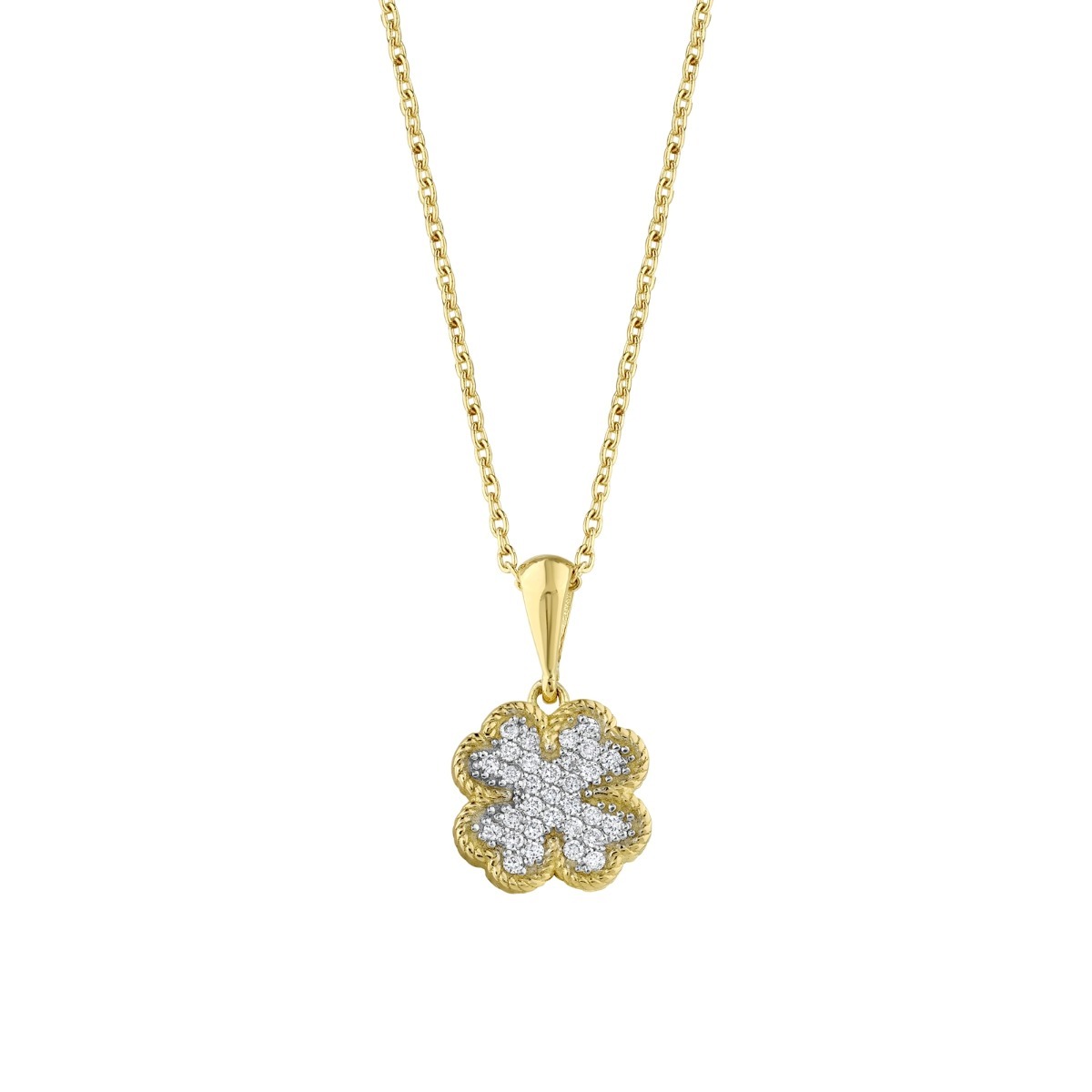 Colier cu diamante din Aur Galben 18K Diamond Clover Necklace-0