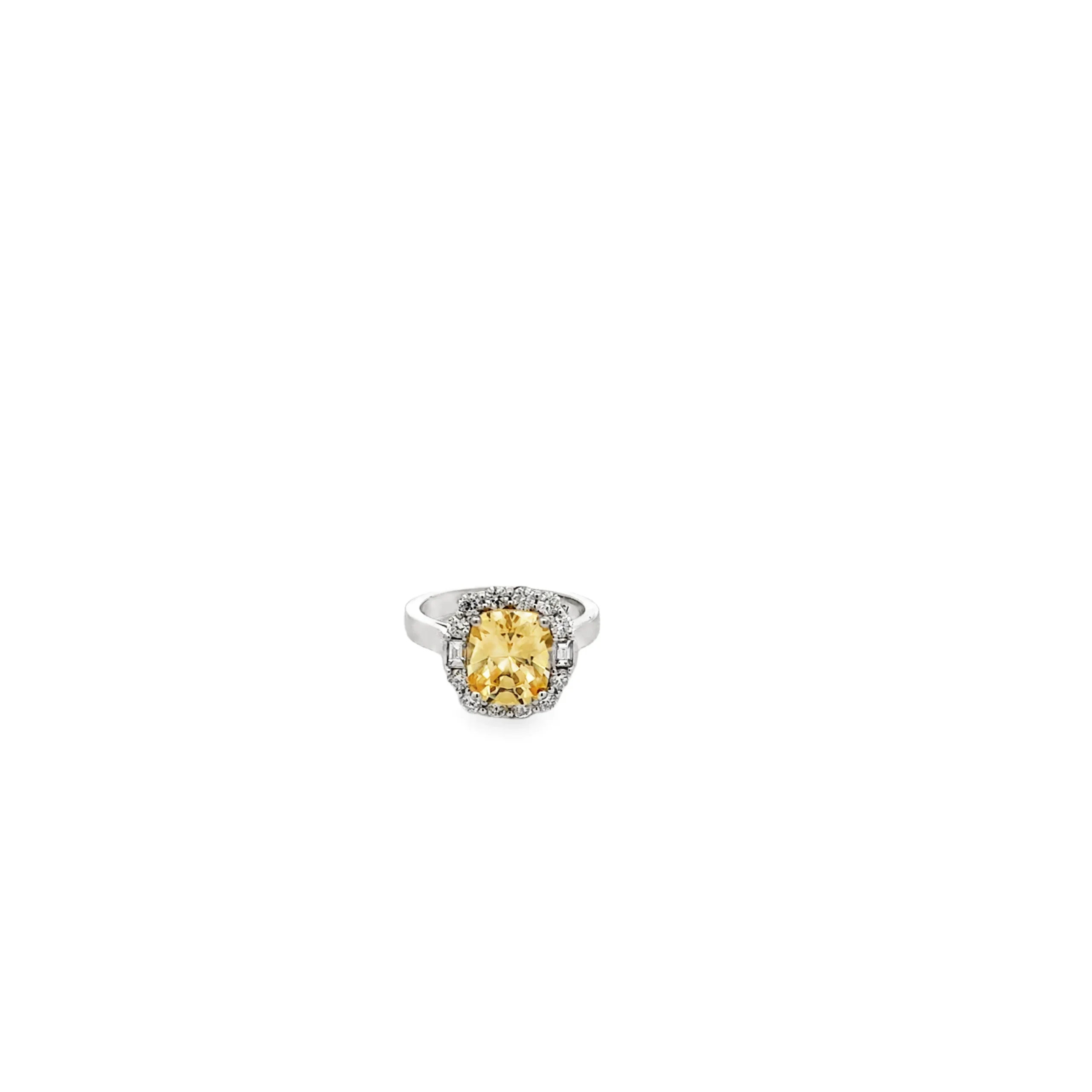 Inel din Aur Alb 18K Cushion-Cut Citrine Diamond Ring-0